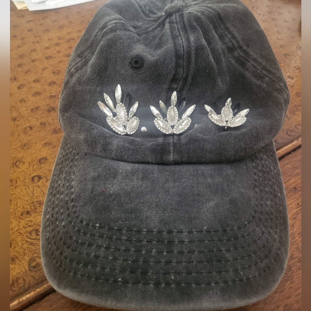 Charlie Paige Black Cap with Silver Crystal Details